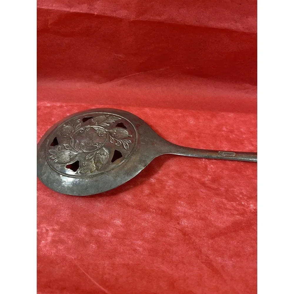 Antique Vintage Leonard Silverplate Slotted Serving Spoon Made In‎ Italy 8.5